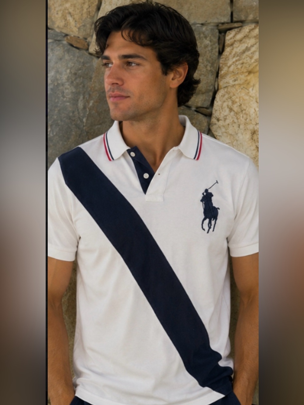 Polo by Ralph Lauren Men's White and Navy Polo Shirt - Picture 6 of 6